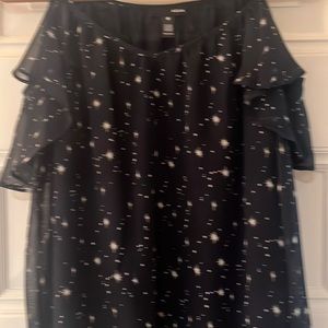 Aqua off the shoulder w long sleeve star light blouse